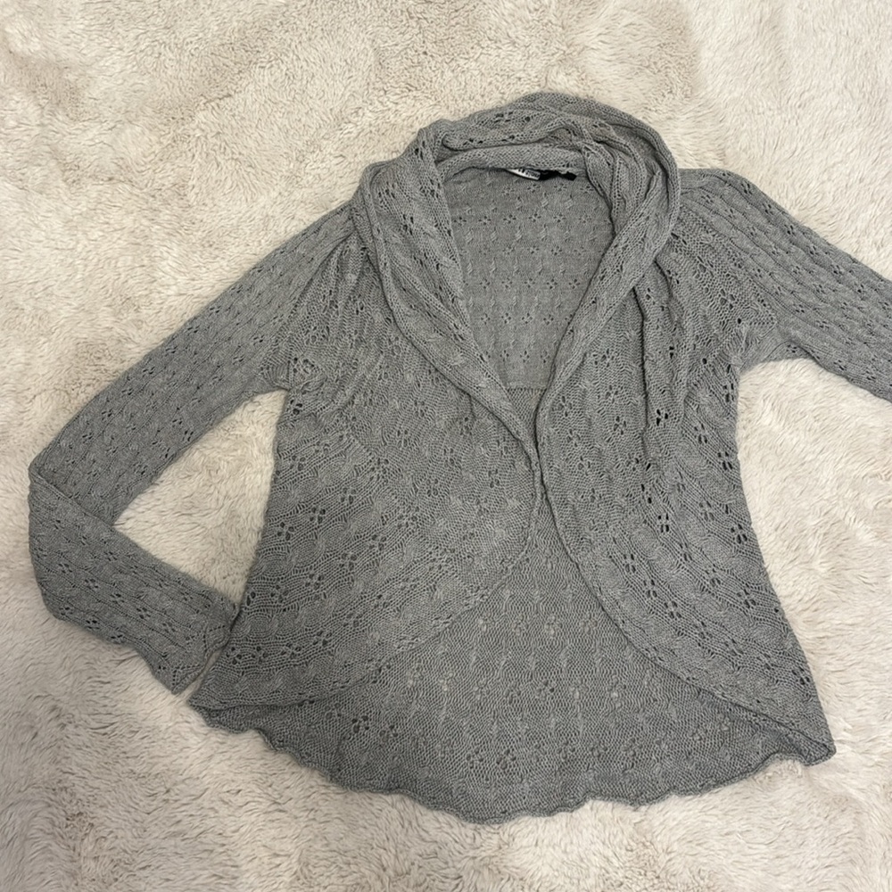 Bloomingdales Quotation Grey Eyelet Circle Shawl Sweater Cardigan